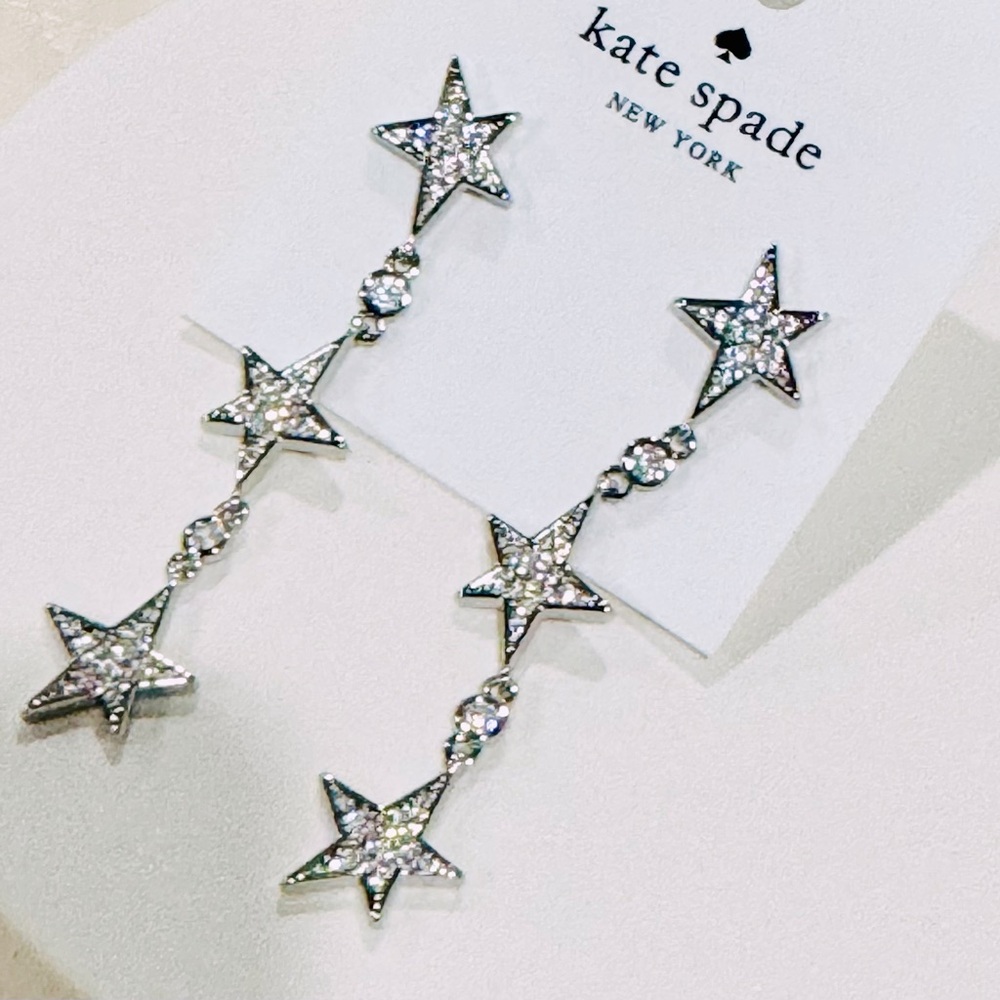 $128 KATE SPADE You’re A Star Linear Earrings NEW Silver Tone Cubic Zirconia